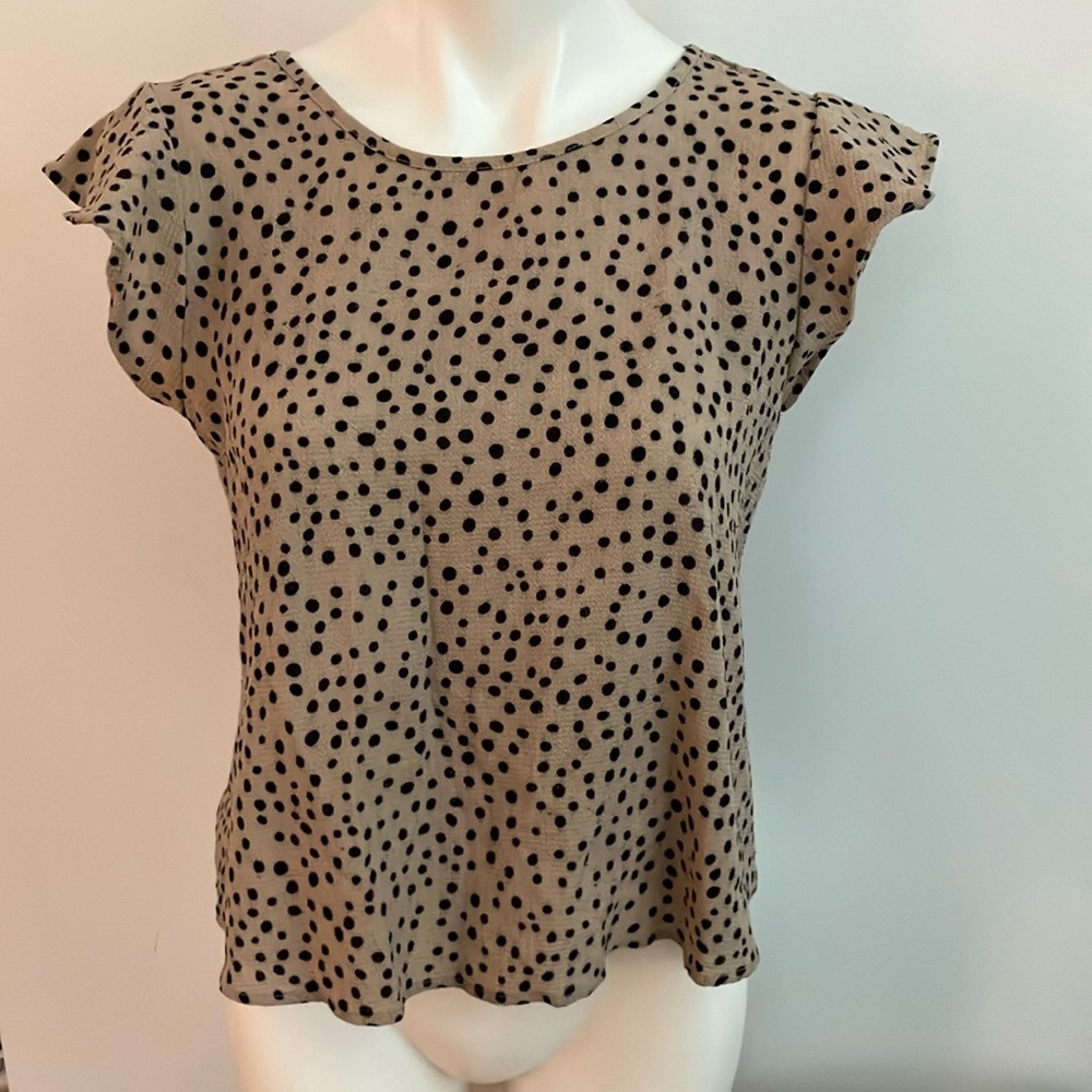 Papermoon Tan and Cream Flutter Sleeve Ruffled Blouse